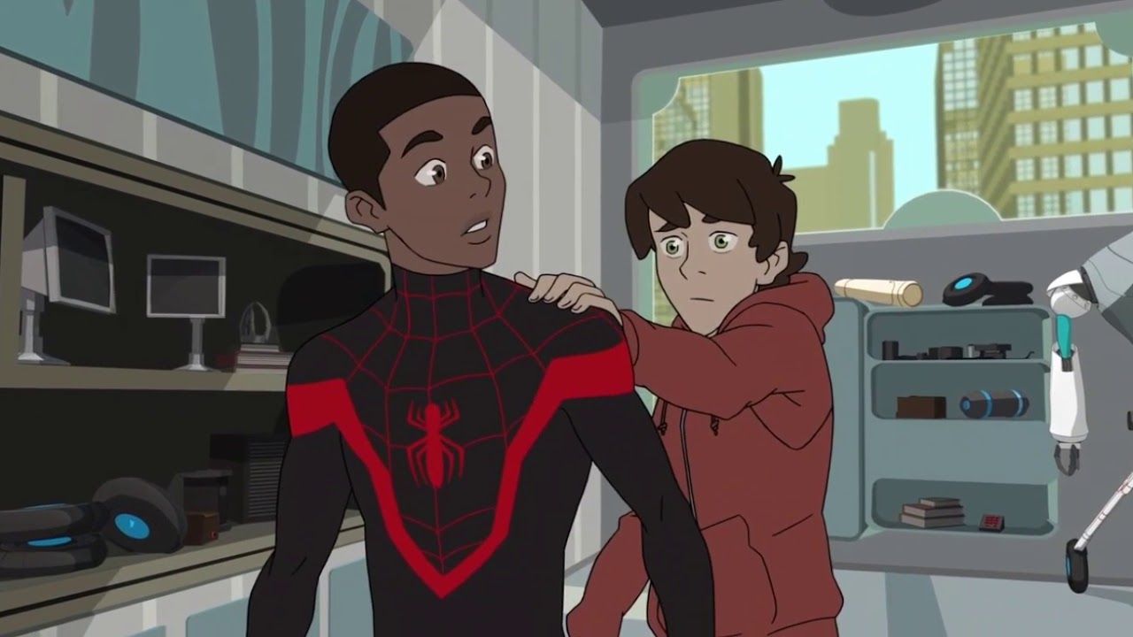 Miles without his mask in the ultimate spider man show