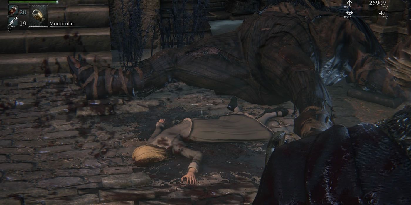 Bloodborne - The corpse of a young girl, believed to be the daughter of Father Gascoigne, found dead in the sewers