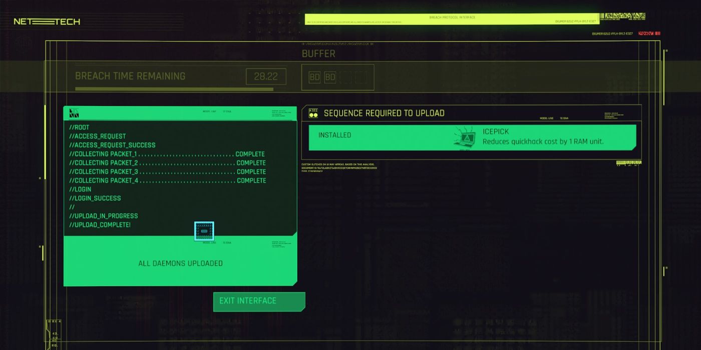 Breach protocol menu in Cyberpunk 2077