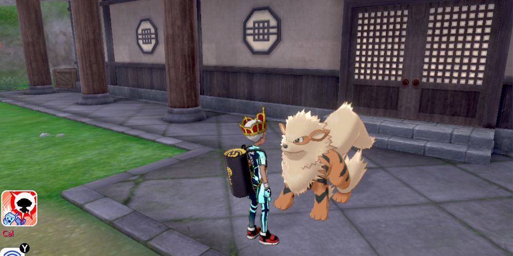 Partner Arcanine outside the Master Dojo in Sword and Shield