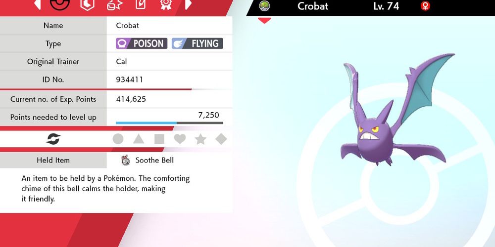 Crobat holding Soothe Bell Sword Shield