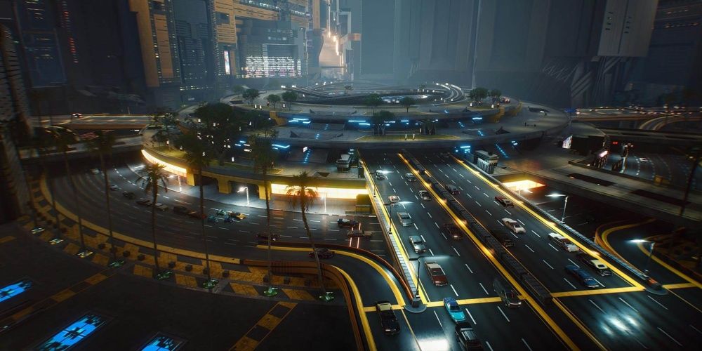 Cyberpunk 2077 Highway Roundabout In The Evening