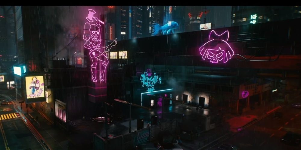 Lizzies Bar from Cyberpunk 2077 from an Arial View.