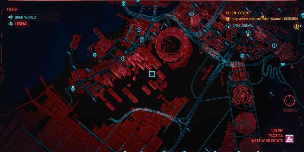 Cyberpunk 2077 Pacifica Map Of Side Gigs