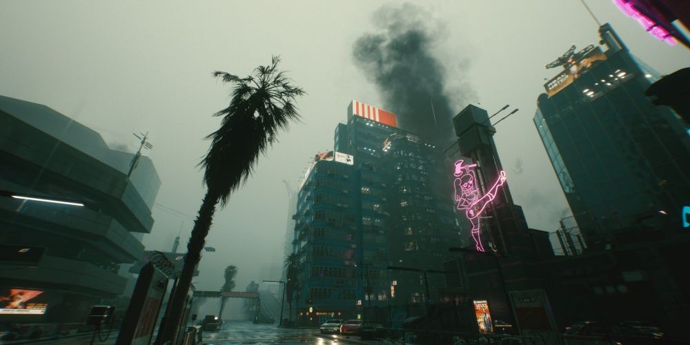 Cyberpunk 2077 Pollution From Outside Of Lizzies Bar