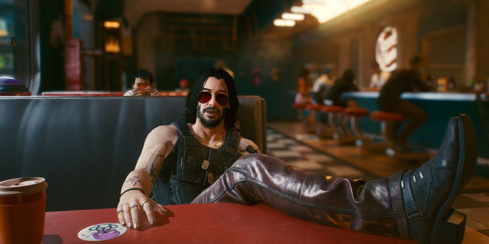 Cyberpunk 2077 Johnny Silverhand Feet Up At The Diner