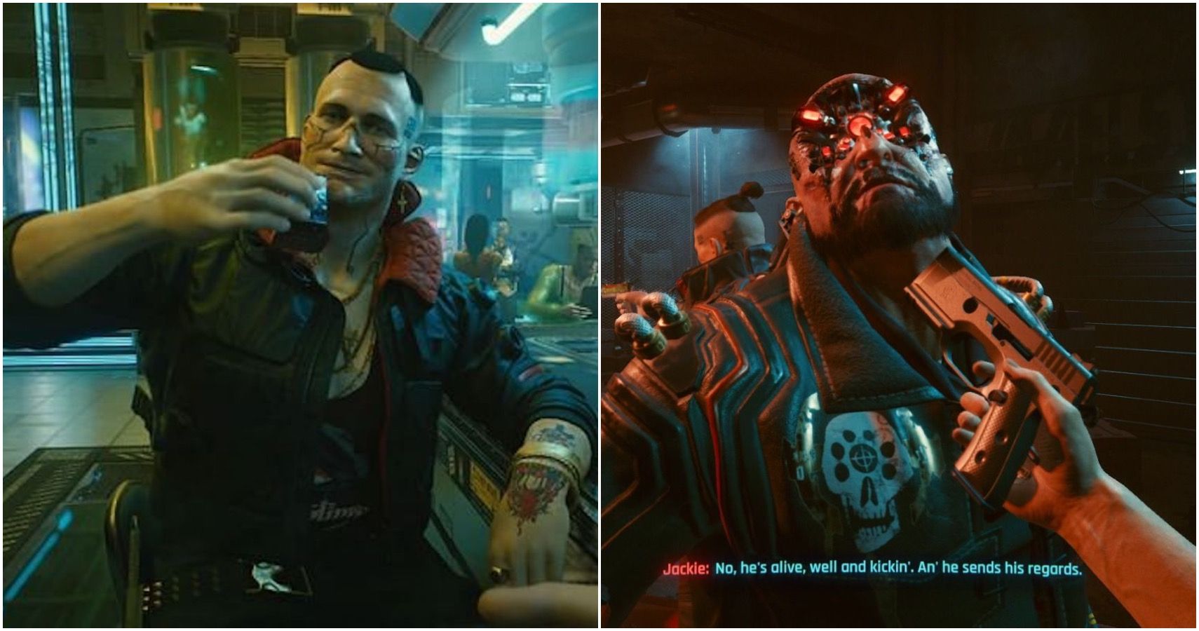 Cyberpunk 2077 How To Pass The Pickup Main Quest If Jackie Keeps   Cyberpunk Joint Photo Jackie And Pointing Gun And Maelstromg 