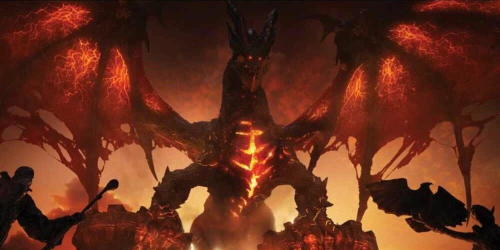 The party faces off with Deathwing in World of Warcraft: Cataclysm