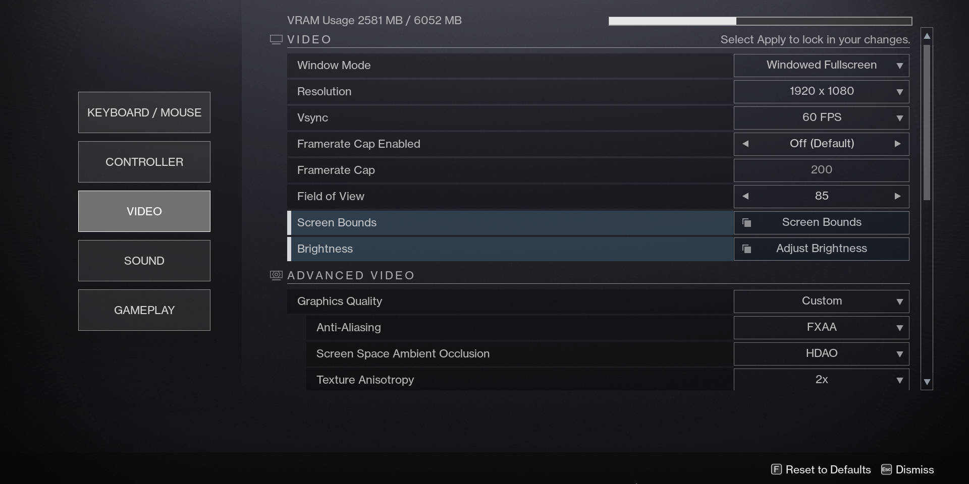 Destiny 2 Video Settings