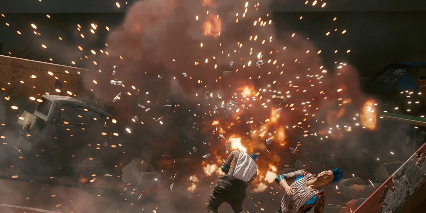 Cyberpunk 2077: A Grenade In-Game, Mid-Explosion