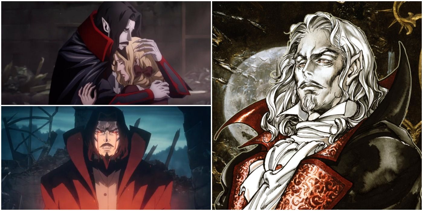 images of Dracula from a Castlevania game and the Netflix series