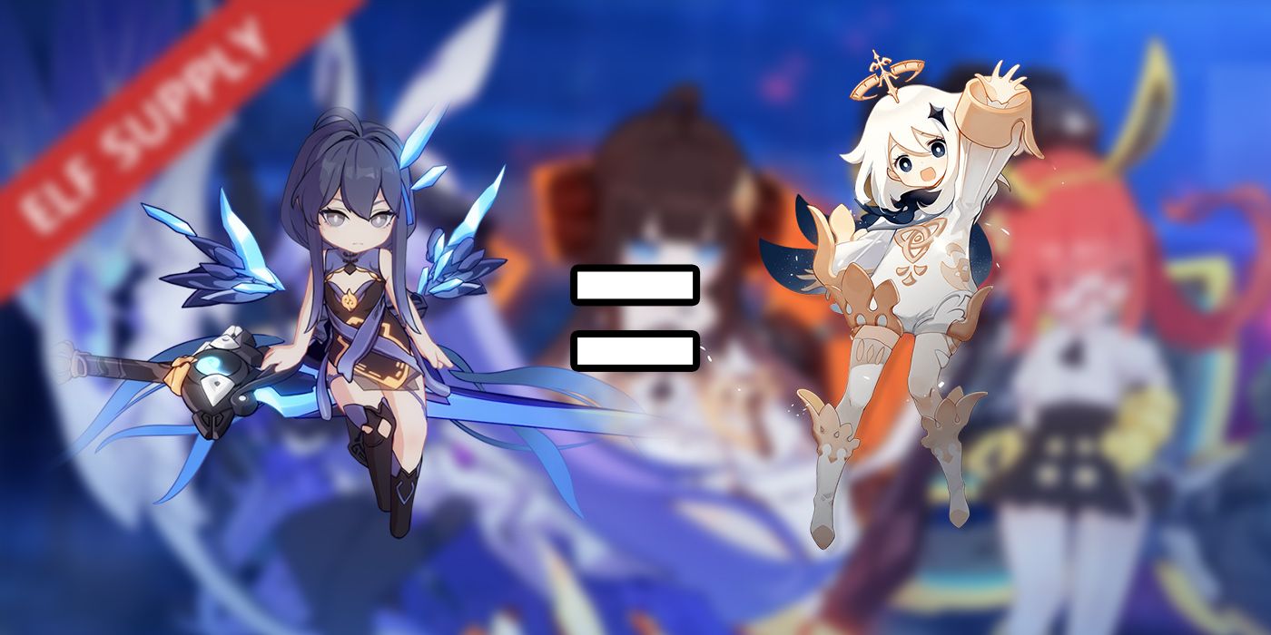 Genshin Impact: A PNG of an ELF From Honkai Impact Next To Paimon