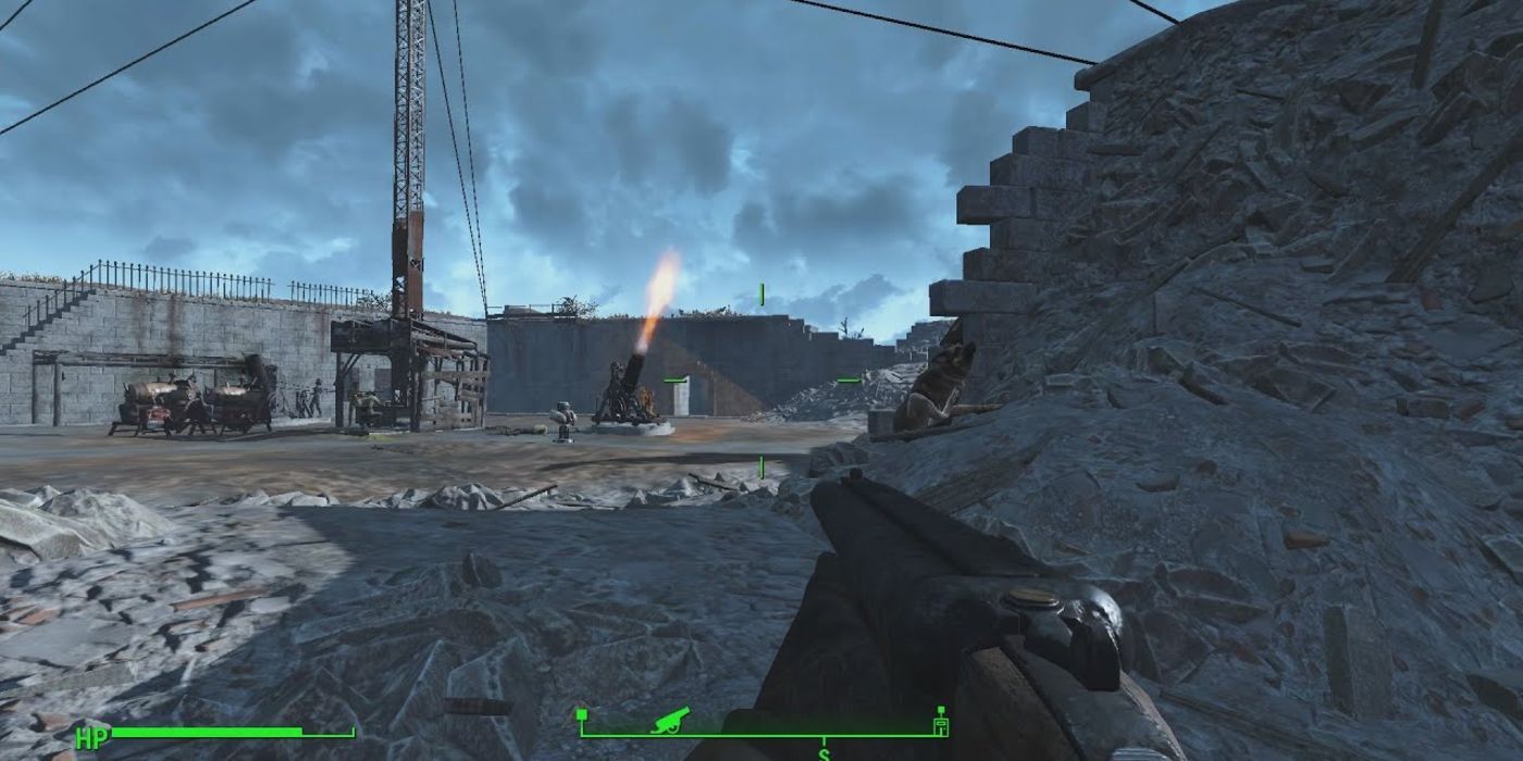 Fallout 4 player testing the castle's artillery