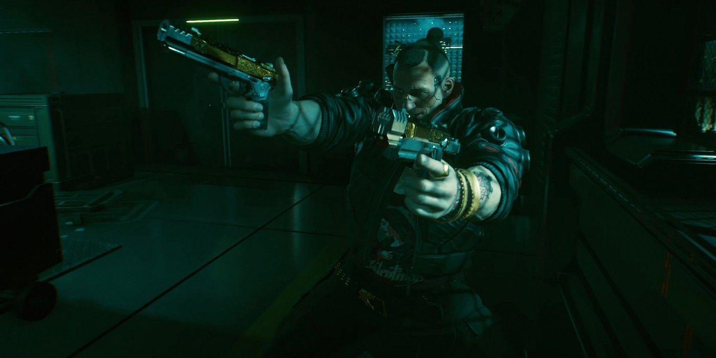 Jackie Welles Cyberpunk 2077 dual weilding pistols