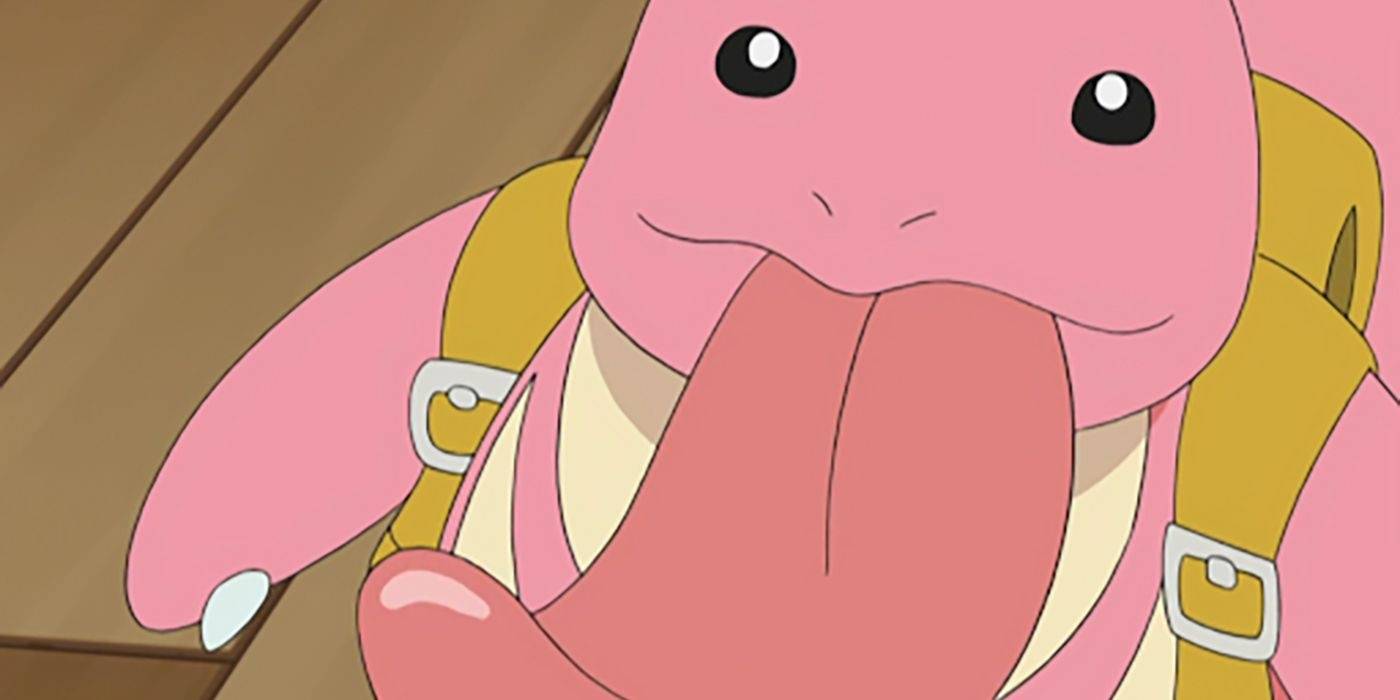 Lickitung olhando para cima com a sua língua de fora