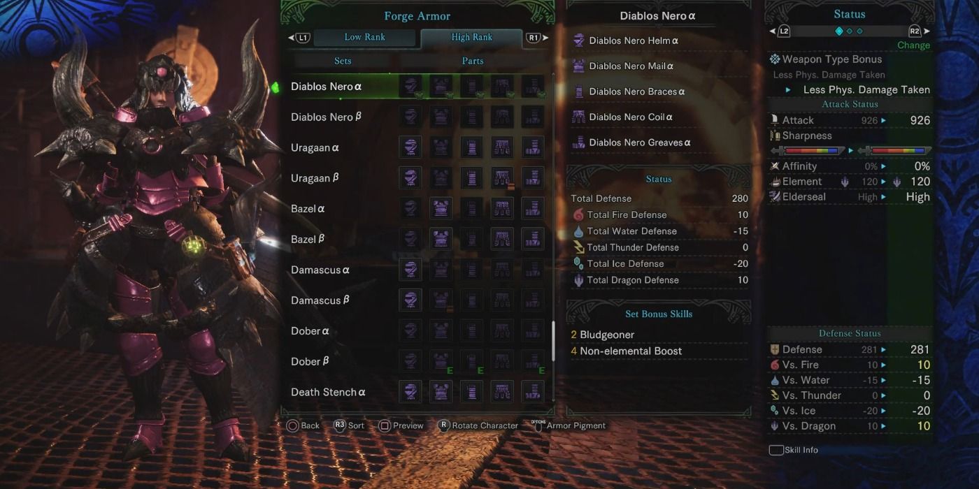 Diablos Nero armor set in Monster Hunter World
