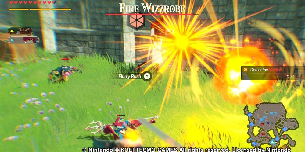 Mipha triggering Flurry Rush against a Fire Wizzrobe Age of Calamity