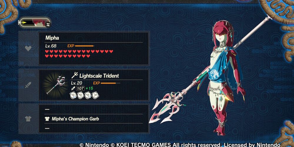 Mipha in the character select screen Age of Calamity