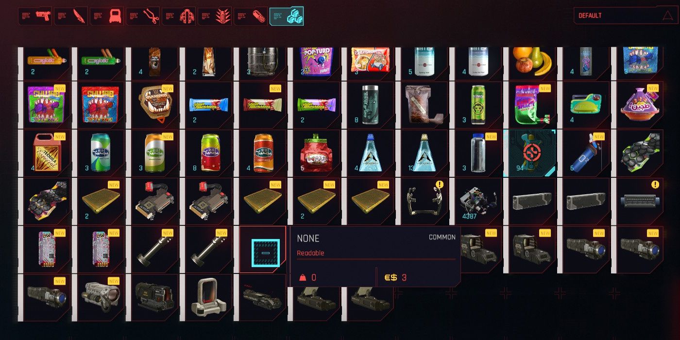 Cyberpunk 2077: An Example Of Some Of The Random Items V Can Disassemble For Components