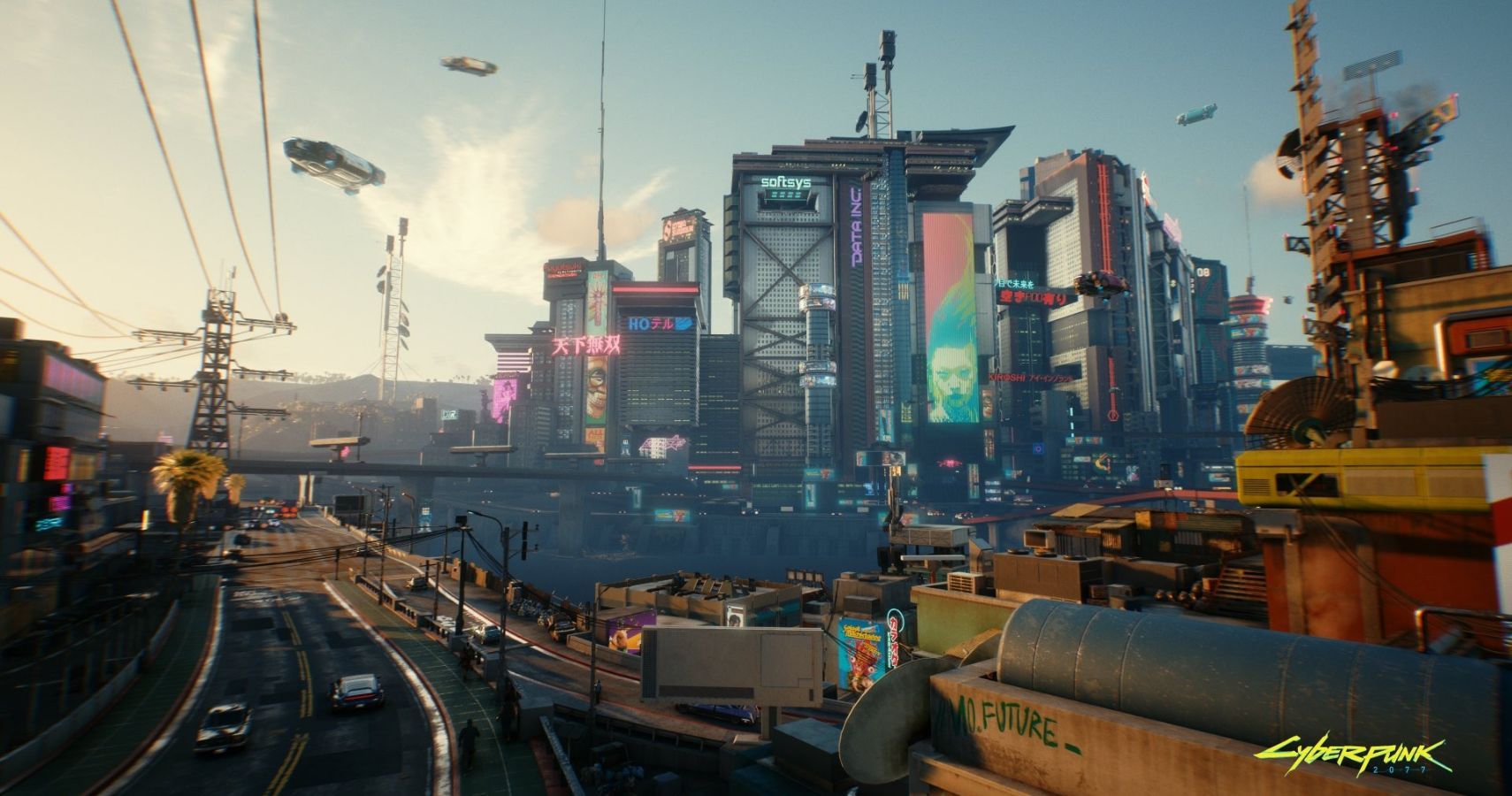 City skyline, daytime, cyberpunk 2077