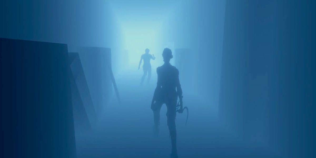 Phasmophobia´s ghost in a blue corridor