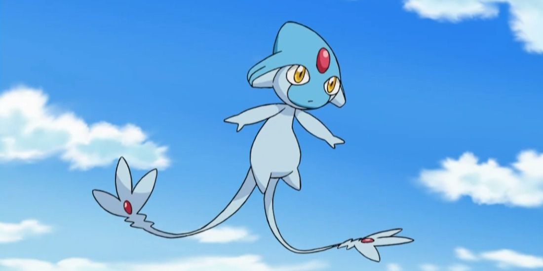 Azelf floating in the sky from the Pokemon Anime