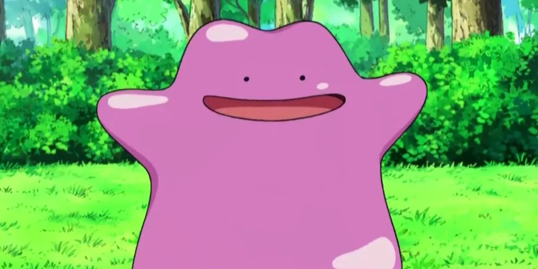 Ditto smiling and demanding a hug in the Pokemon anime