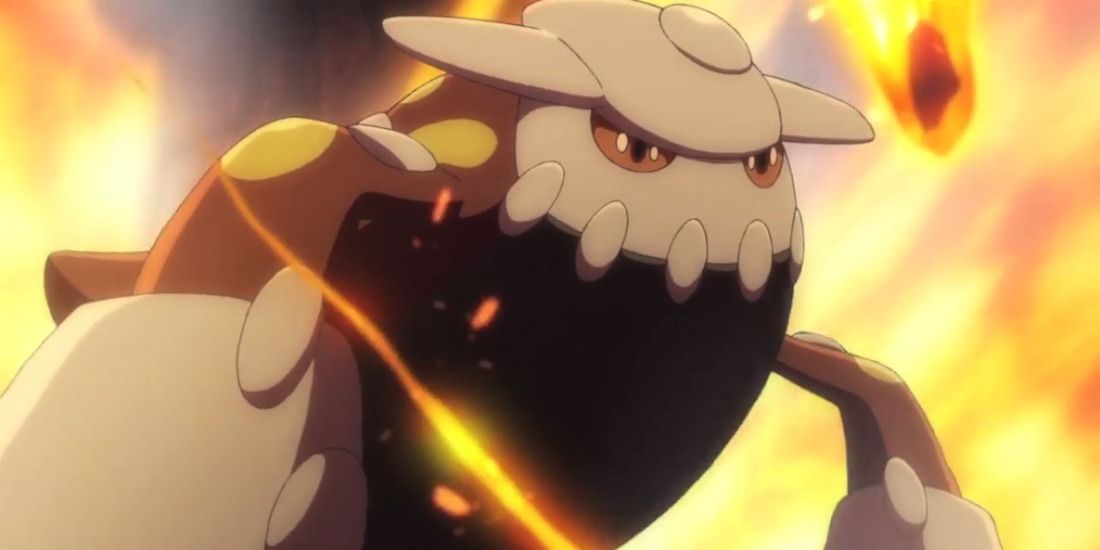 Heatran surrounded by a Magma Storm in the Pokemon Generations anime