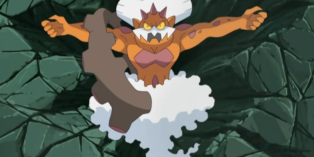 Landorus being slammed into a wall from the Pokemon anime