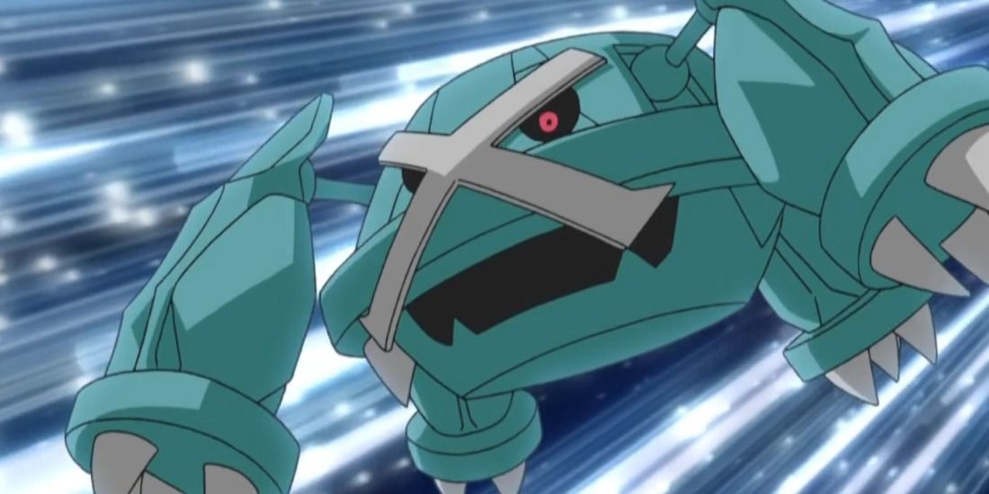 Metagross dashing at an opponent from the Pokemon Anime