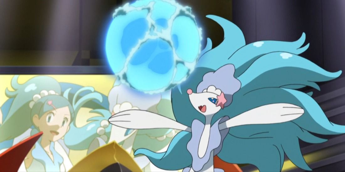 Primarina using Sparkling Aria during a contest in the Pokemon anime