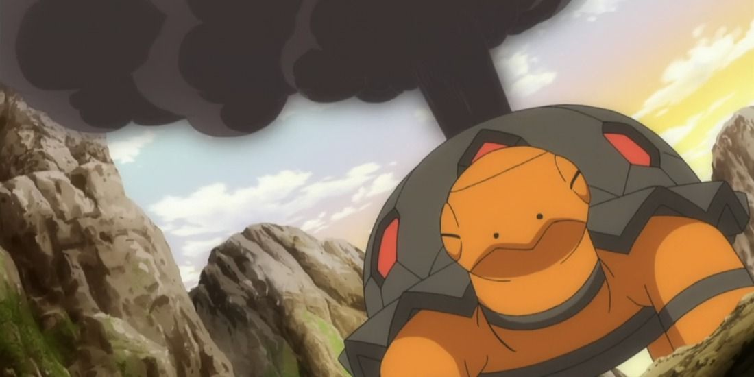 Torkoal blasting out black smoke in the Pokemon Anime