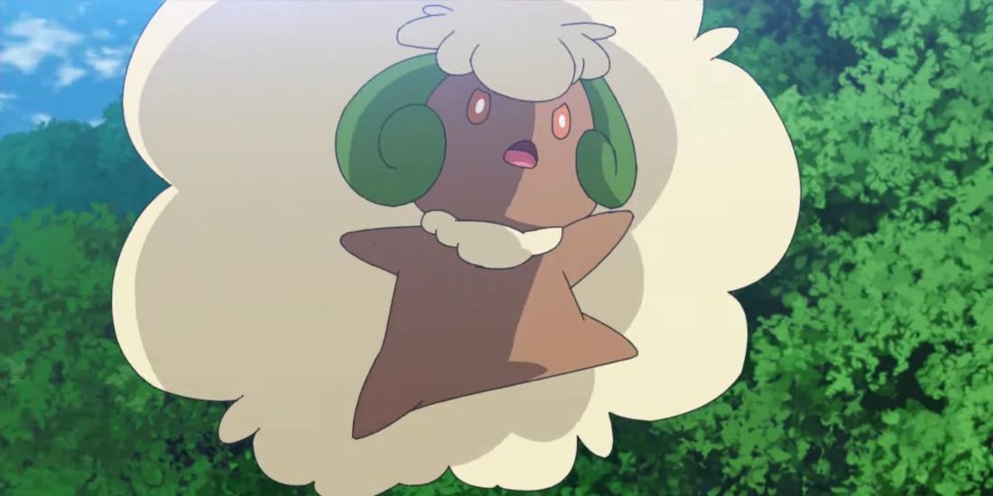 Whimsicott jumping into battle in the Pokemon Anime