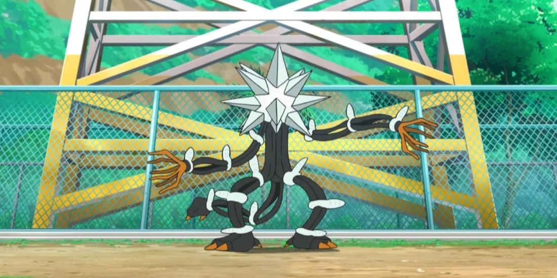 Xurkitree defending a power line in the Pokemon anime