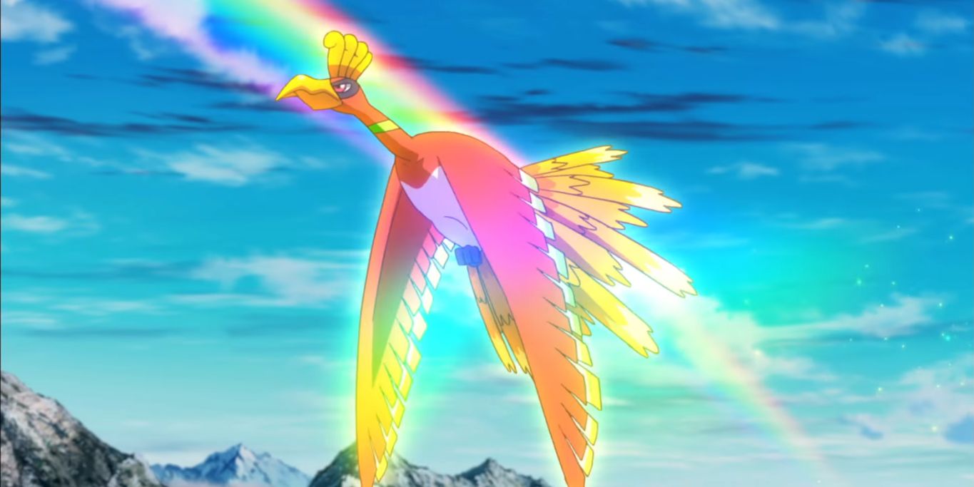 Anime Pokemon Ho-Oh Rainbow Flight