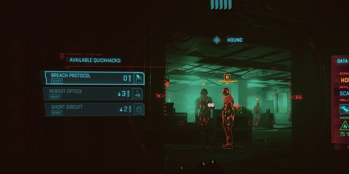 Cyberpunk 2077: Scanning An Enemy To Use The Reboot Optics Quickhack