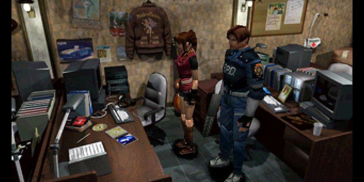 Claire (left) and Leon in an office in the original Resident Evil 2
