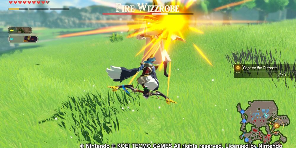 Revali's aerial strong attack against a Fire Wizzrobe