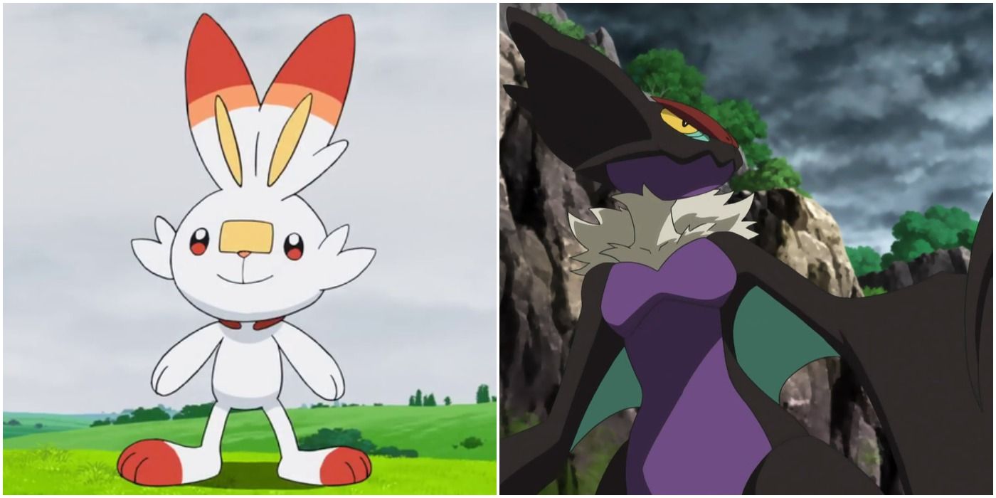 Scorbunny and Noivern in the Pokémon anime