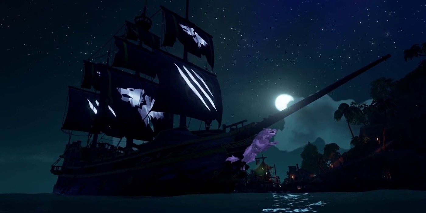 Sea of Thieves Nightwulf Sail sailing in dark area cinematic