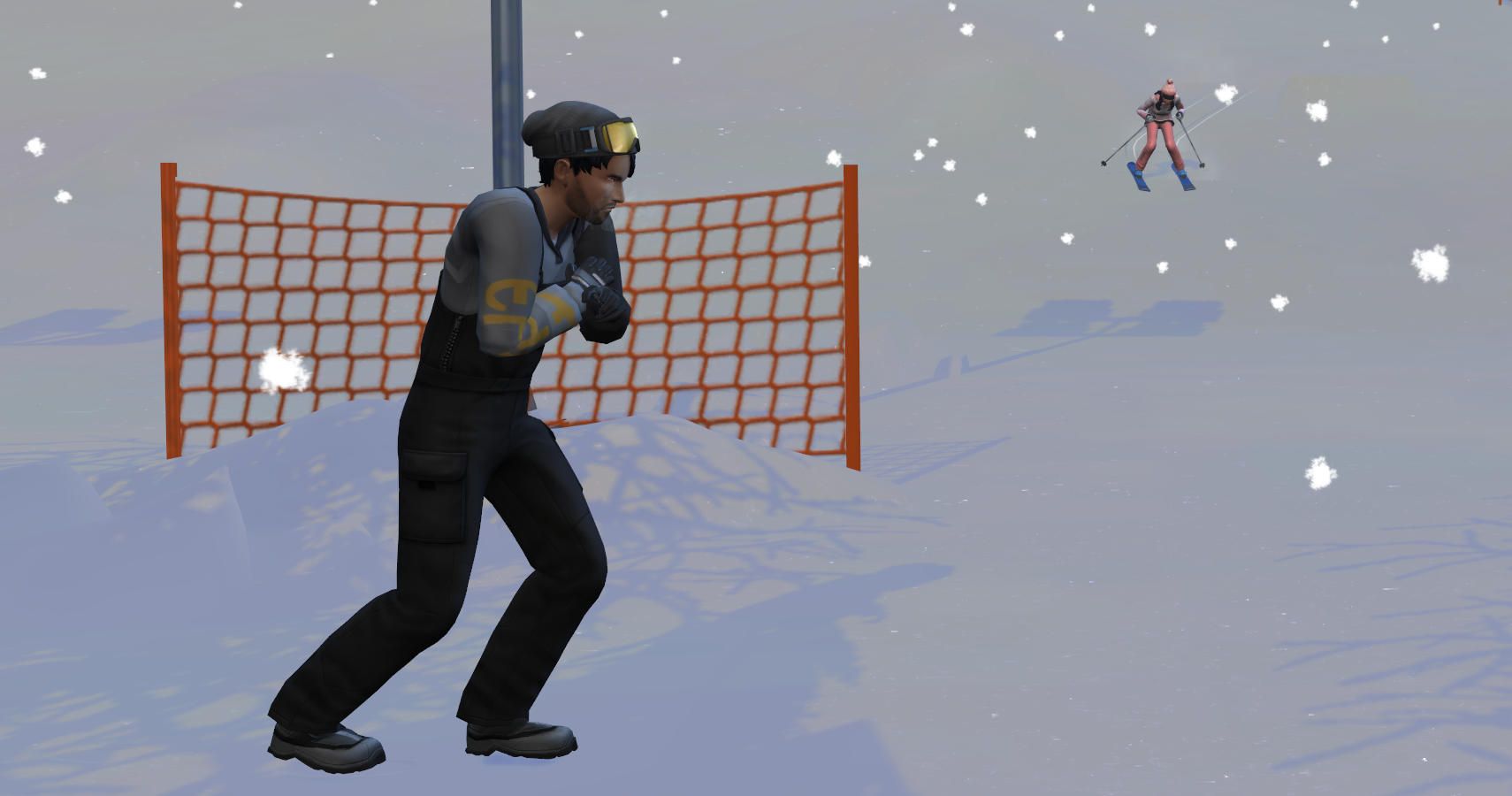 A sim reacting to the weather in yukimatsu.