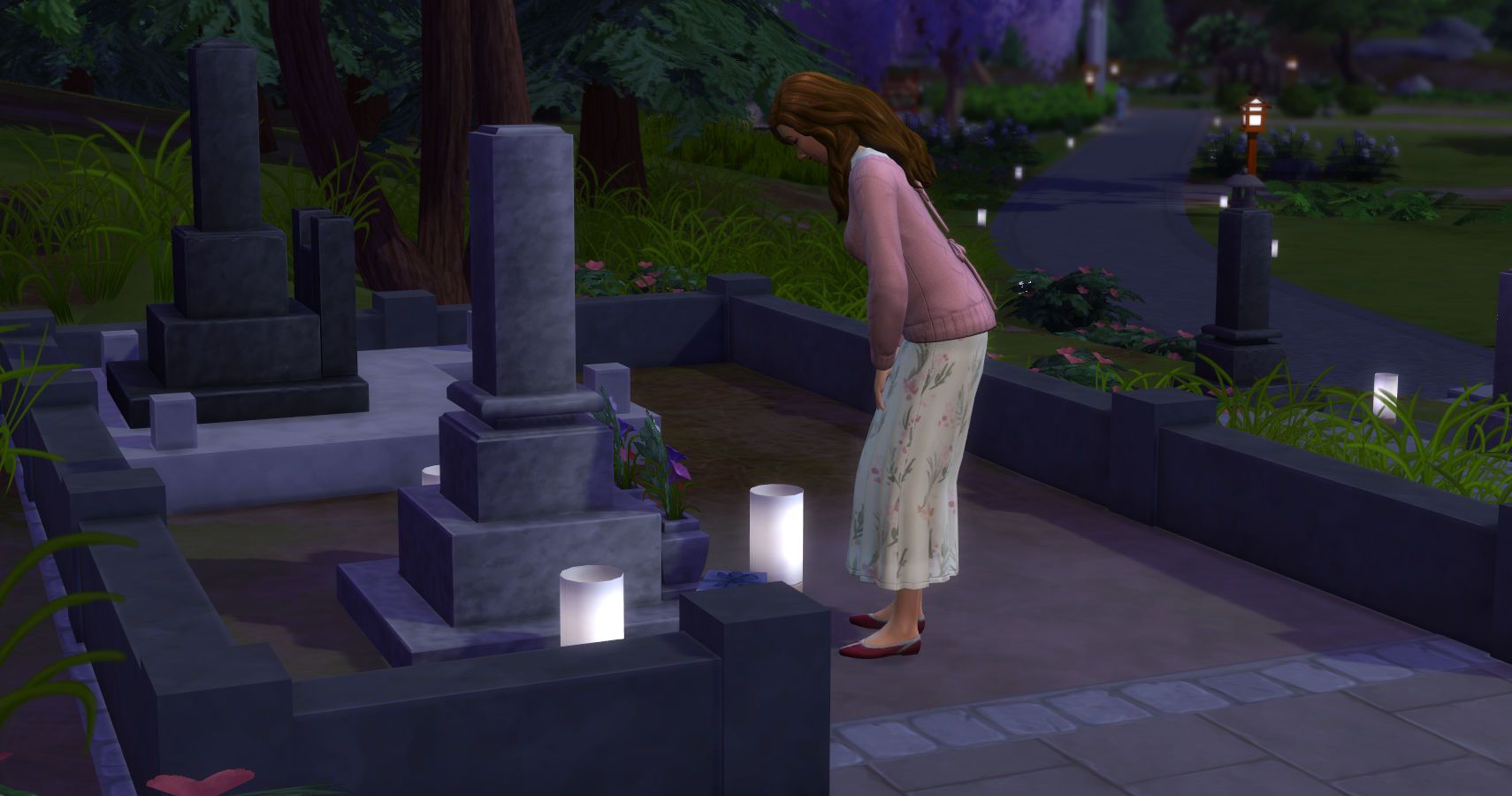 A sim paying their respects at the festival of light.