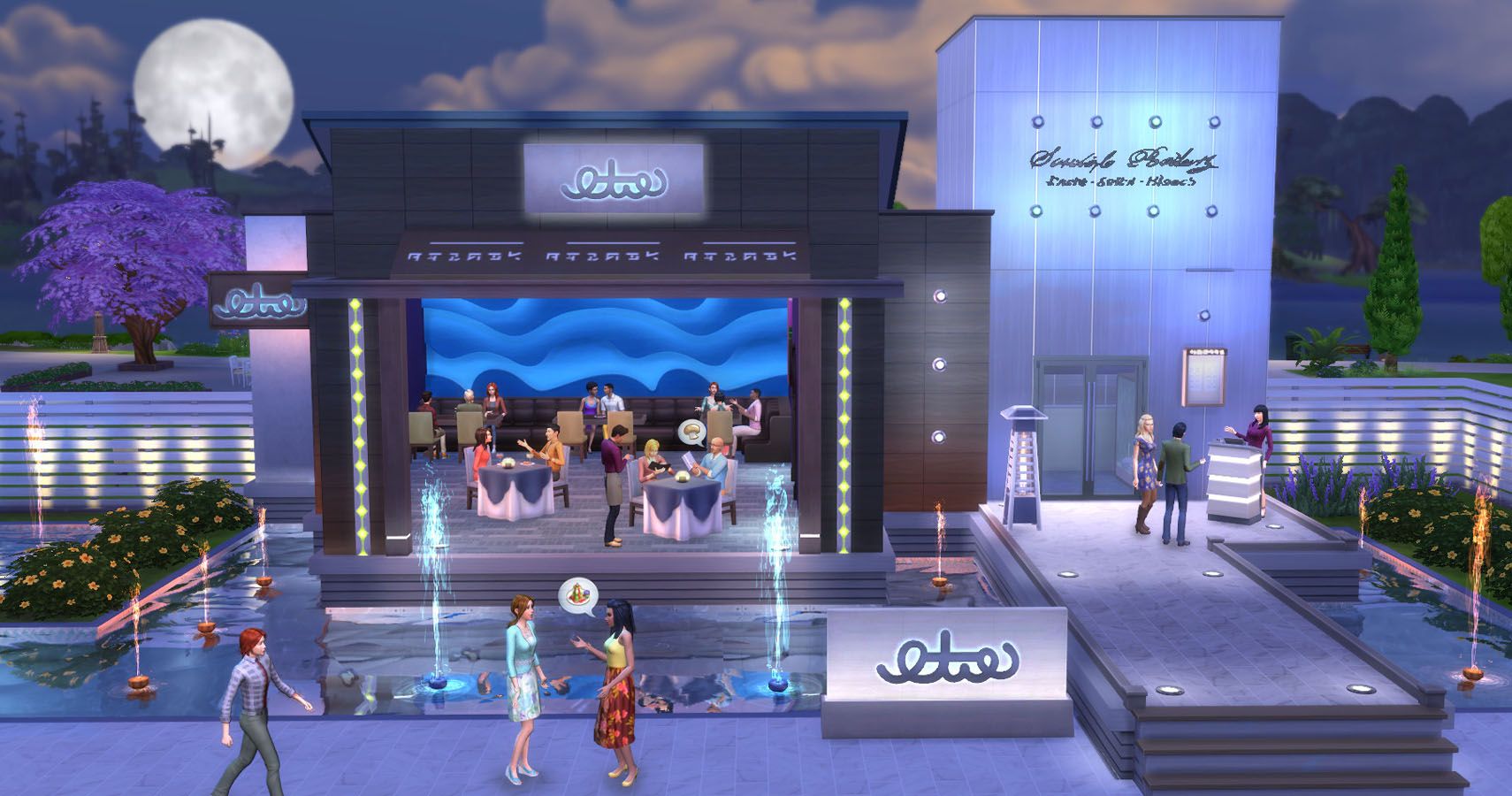 official image of an upmarket pre built restaurant in the sims 4