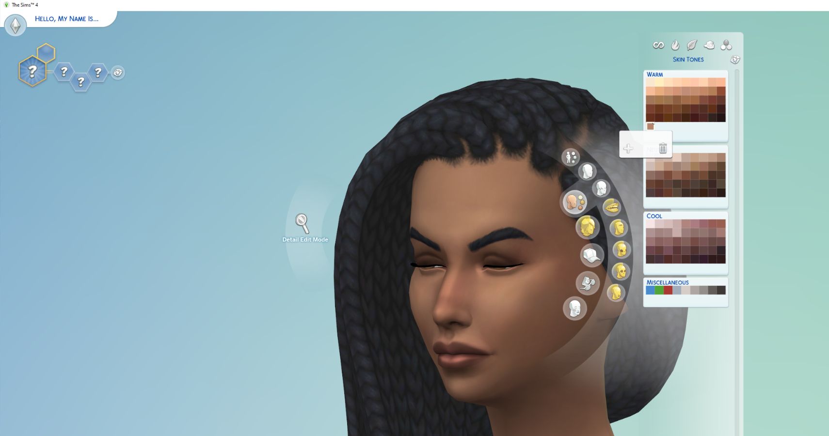 A sim showing the new skin tone options.