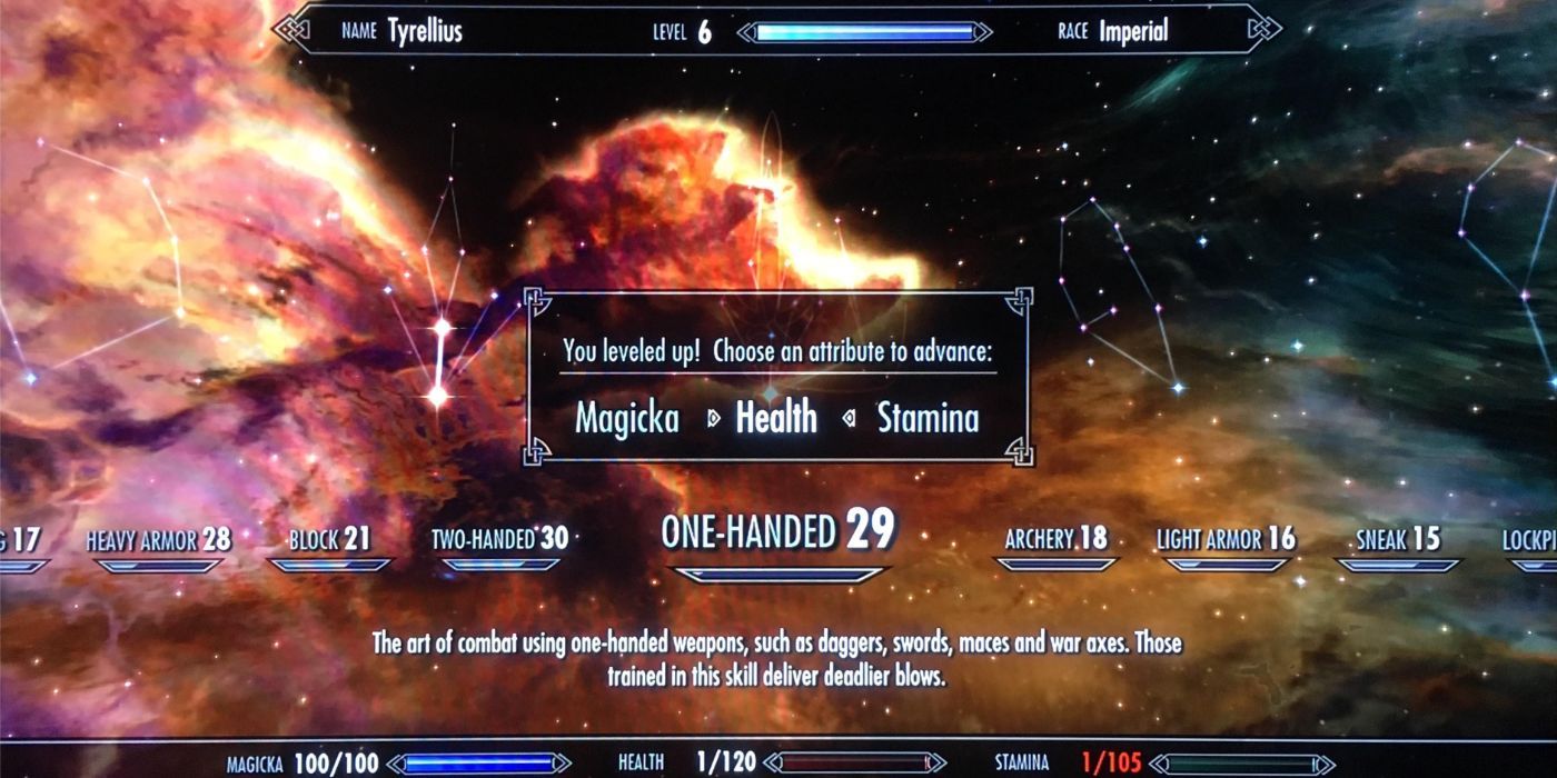 Skyrim leveling up the attributes in skill menu