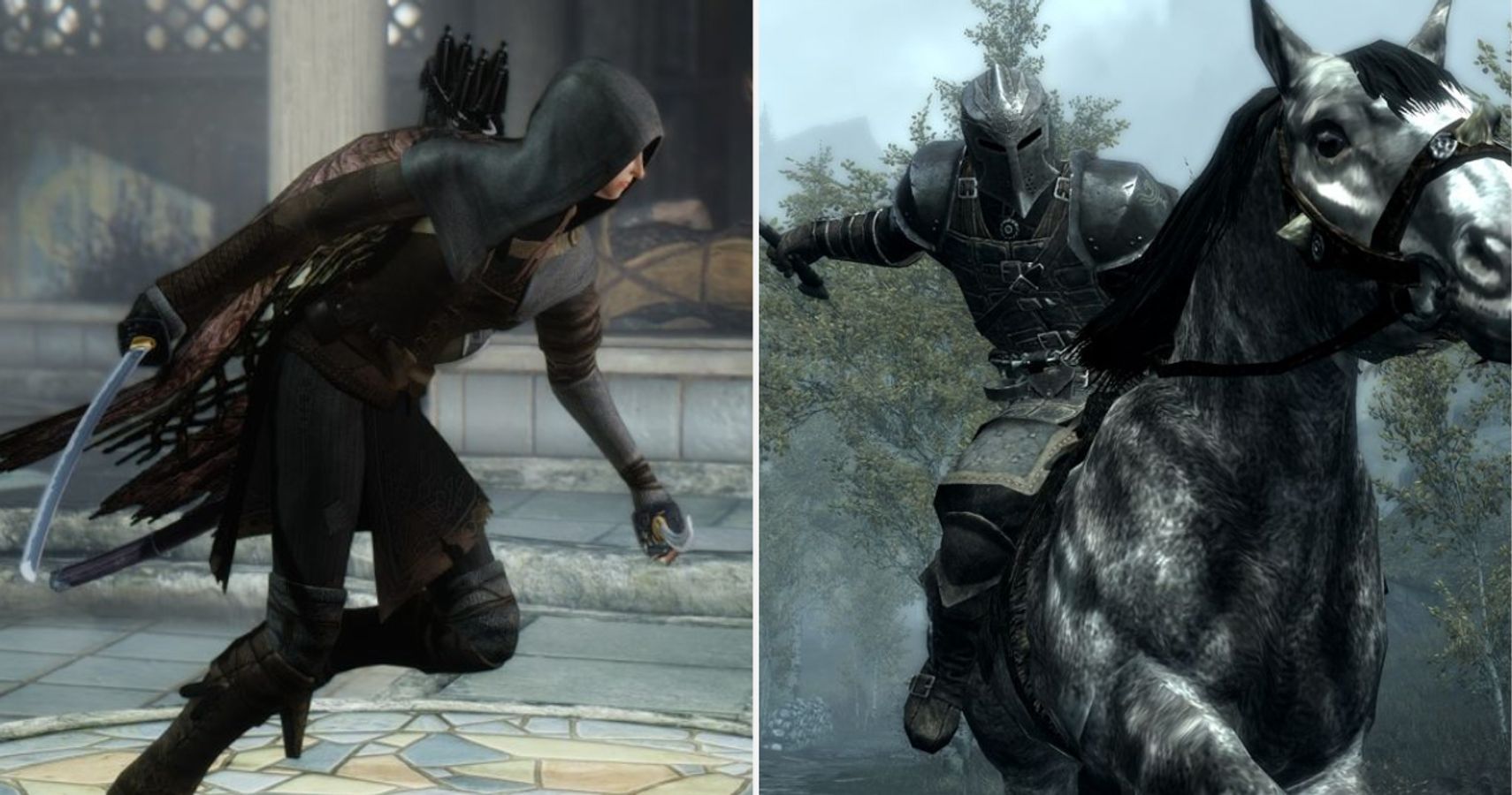 Skyrim Stealthy character and warrior on horse
