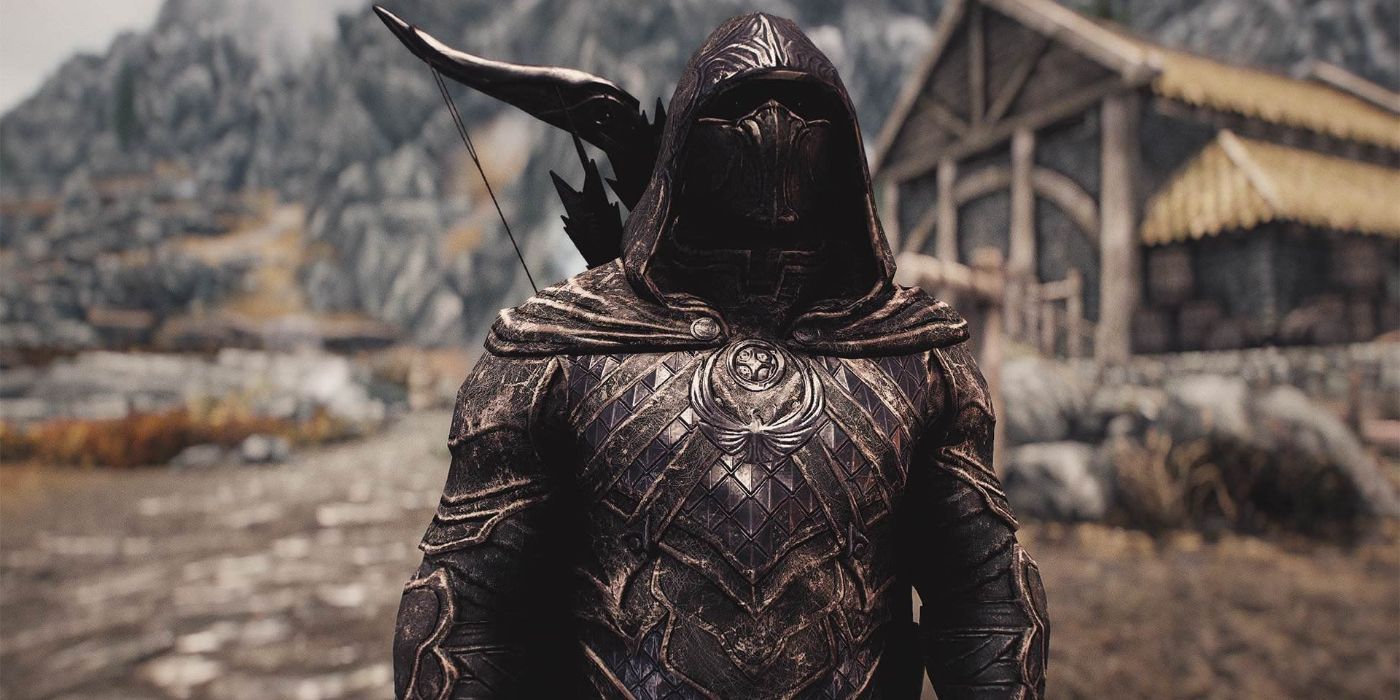 Skyrim Nightingale armor on player character