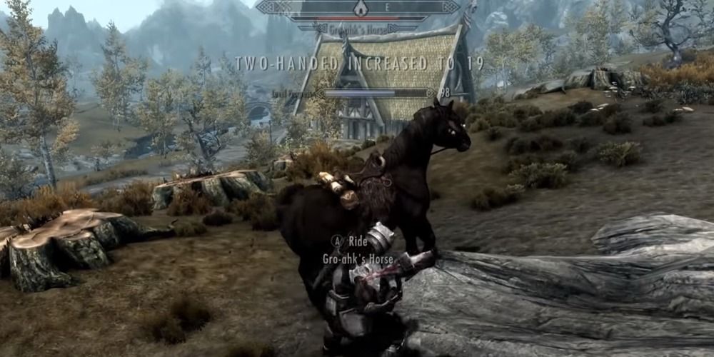 Attacking a horse to level melee weapons in Skyrim