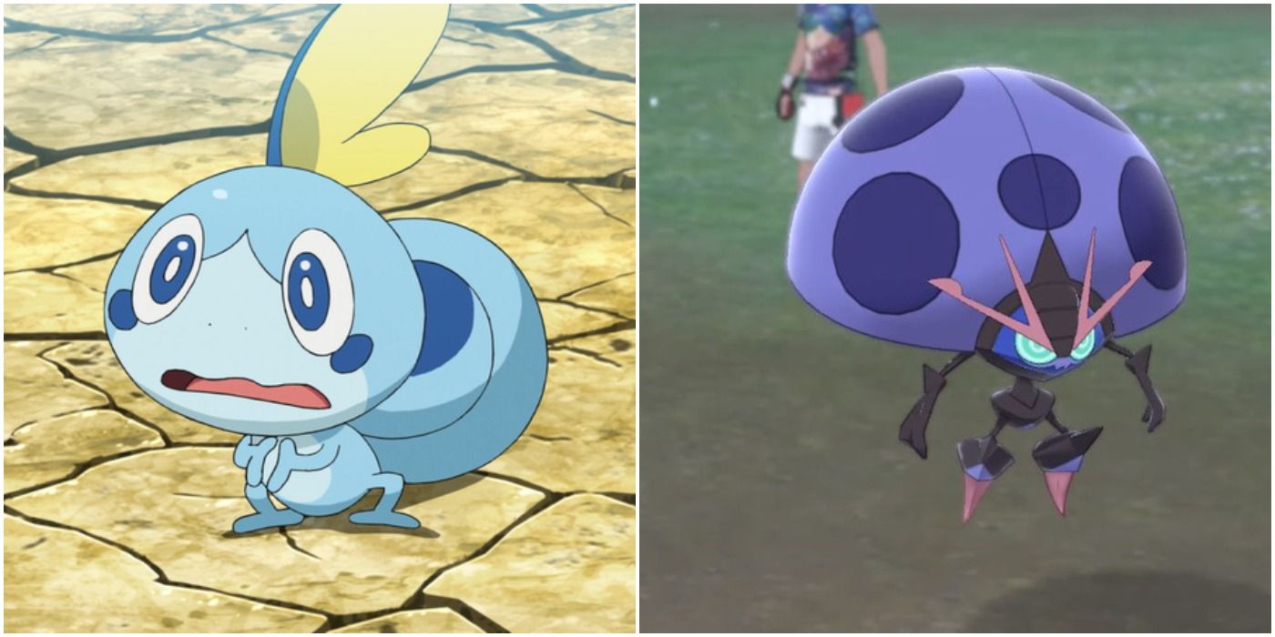 Sobble in the Pokémon anime and shiny Orbeetle in Sword and shield