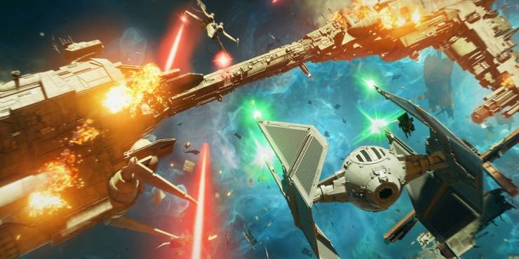 A Battle in space showcasing the possibilities in Star Wars Squadrons